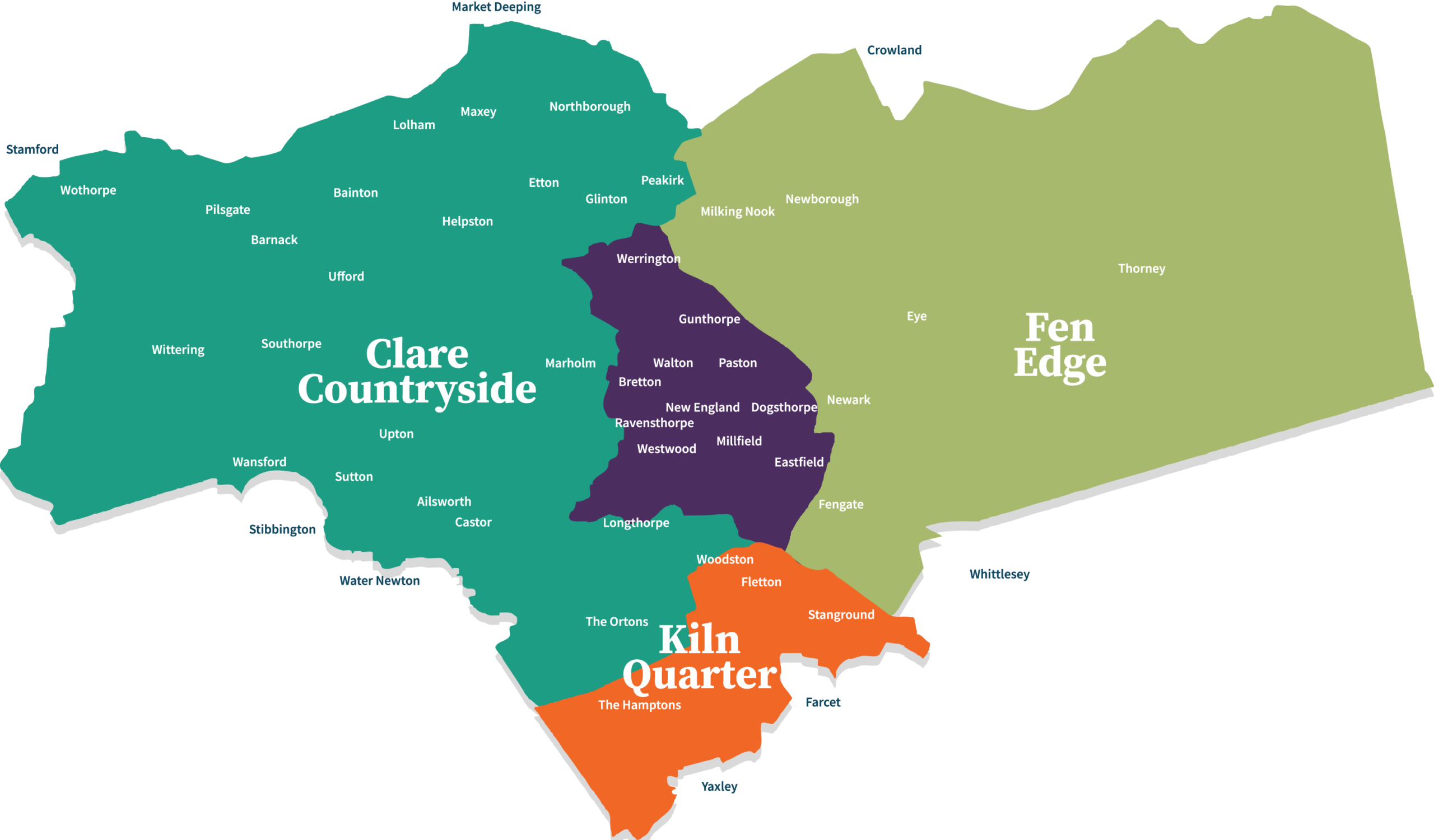 Map showing Peterborough's four distinct areas and landscapes