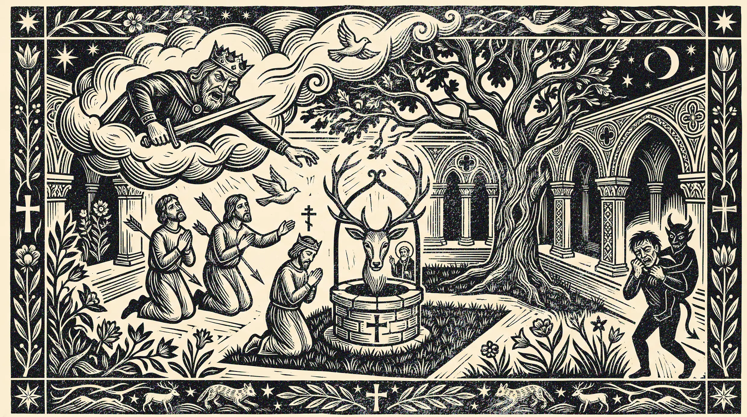 The Princes, the Hart and the Well in the Cloister
