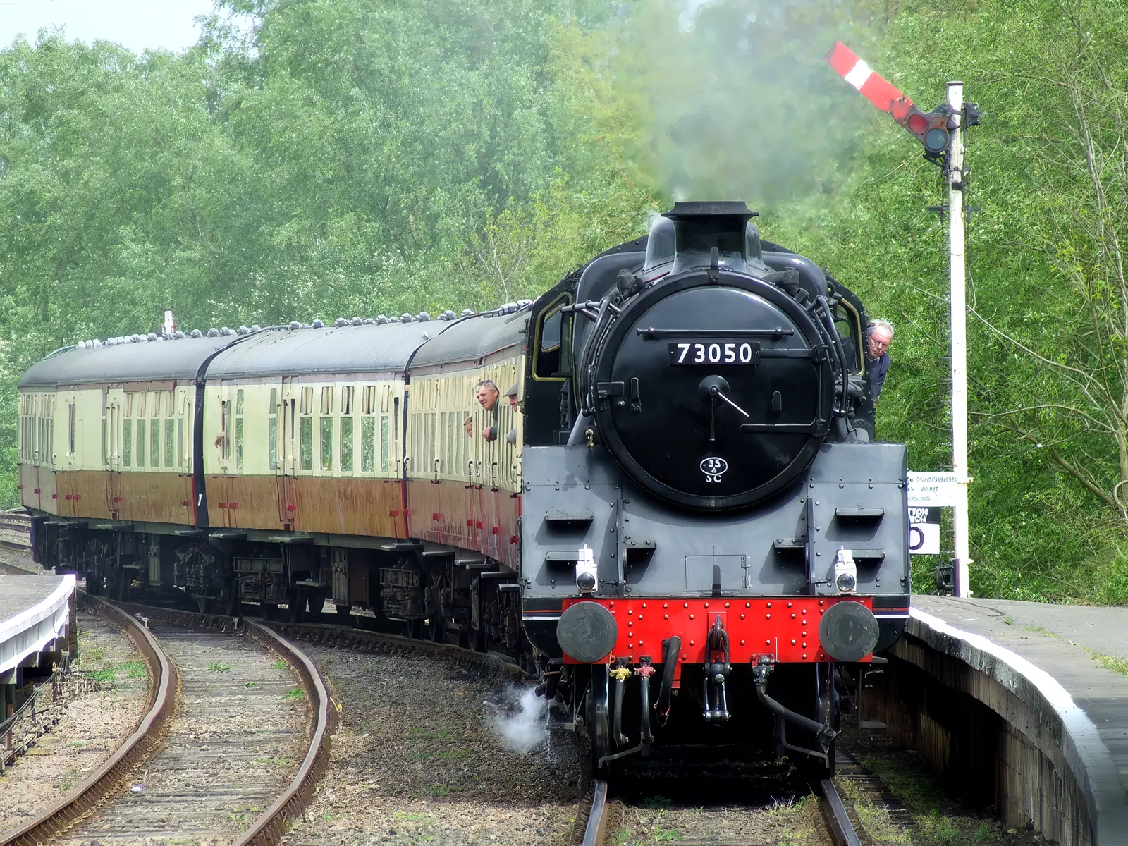 BR Standard Class 5 steam locomotive 73050 City of Peterborough on the Nene Valley Railway