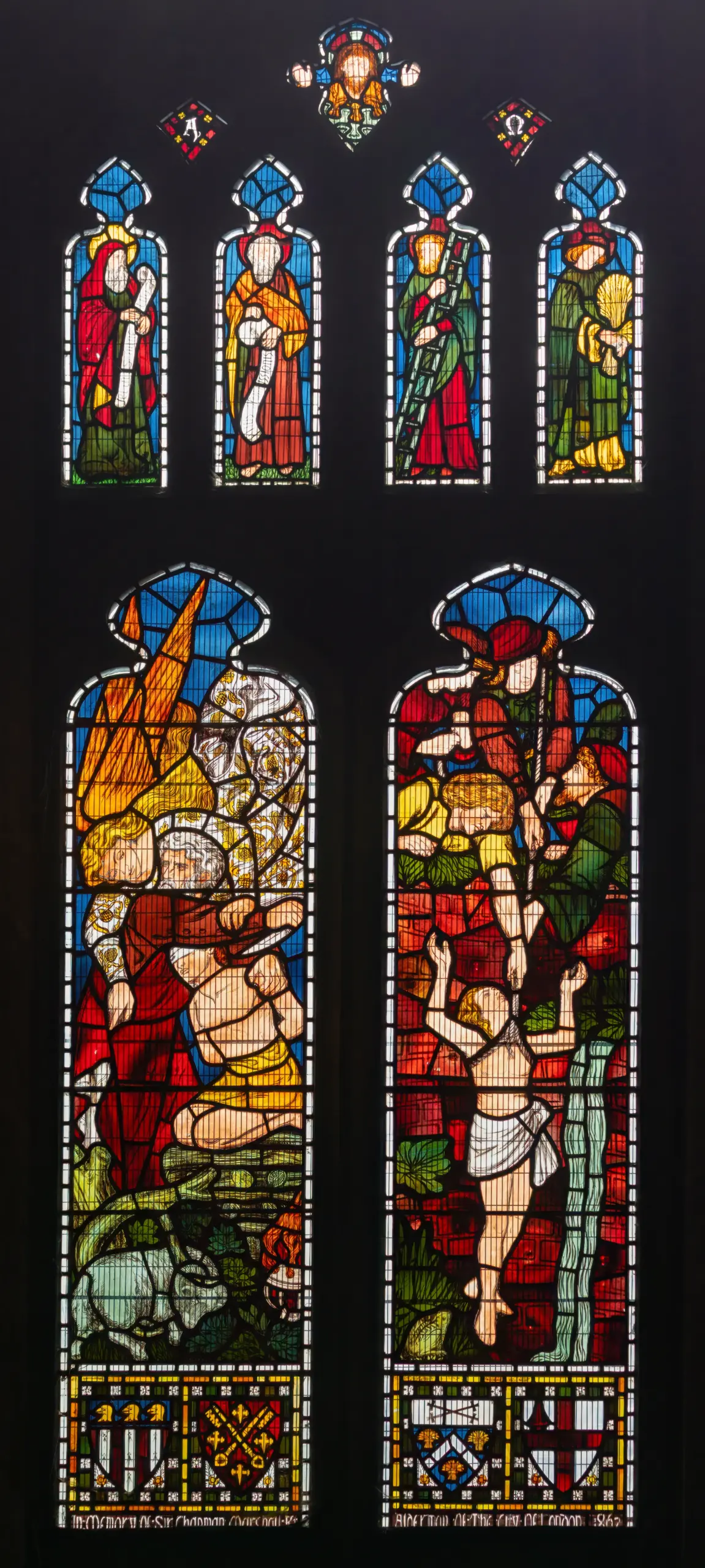 Morris workshop stained glass memorial to Sir Chapman Marshall at Peterborough Cathedral