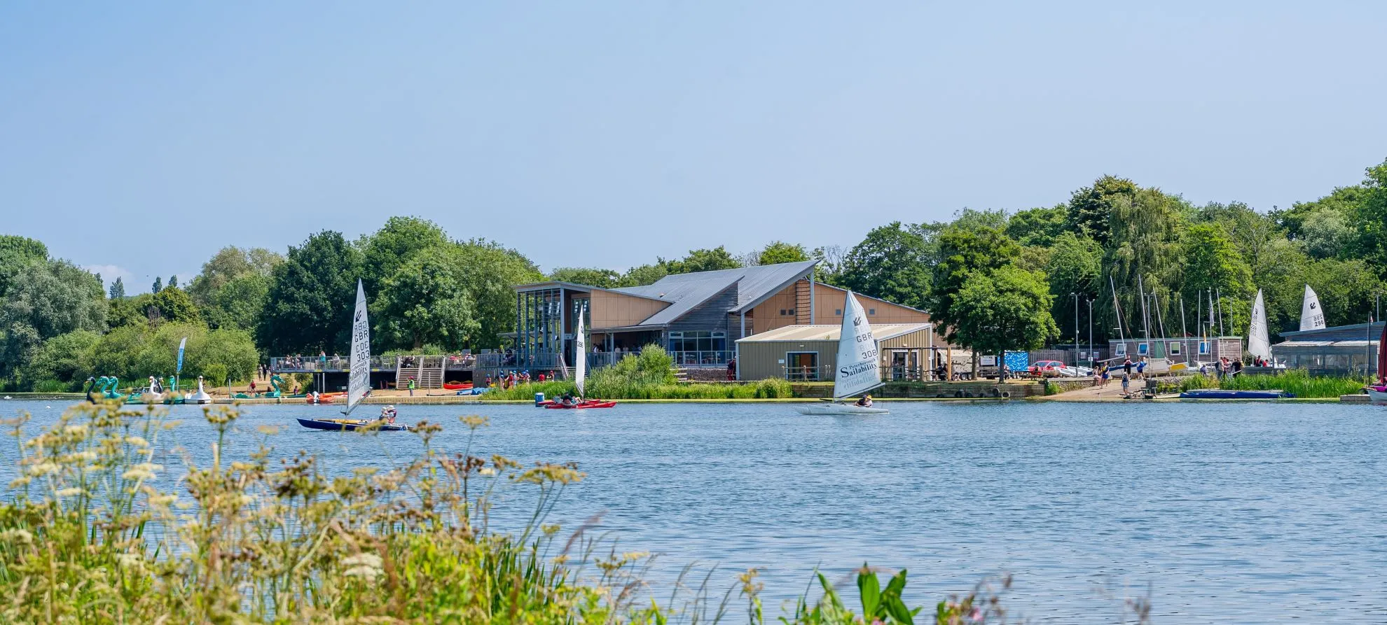 Aerial view across Nene Park at Ferry Meadows in Peterborough