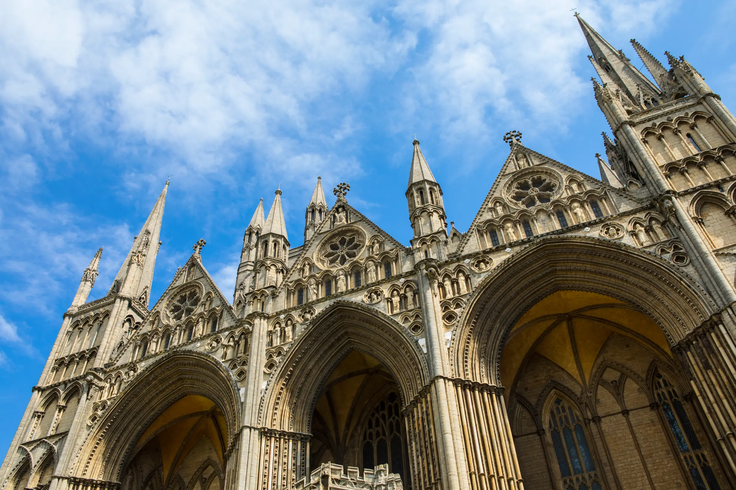 Architectural detail of Peterborough Cathedral's West Front